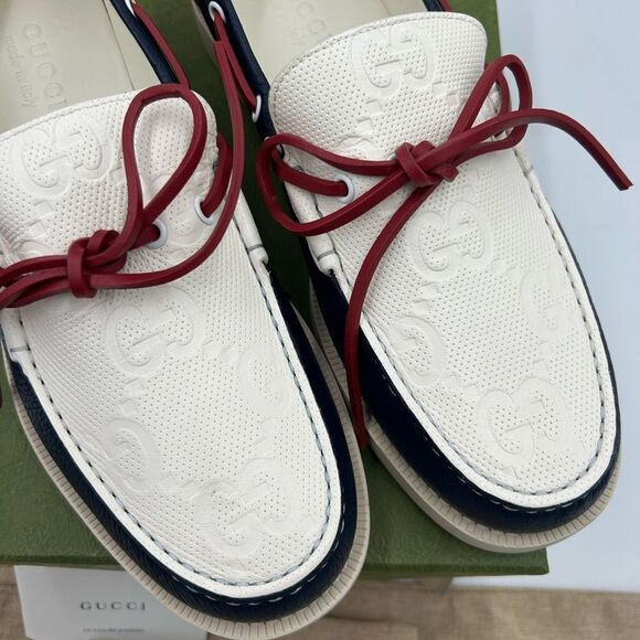 Men’s Gucci GG embossed, leather boat shoes size 9, made in Italy - Picture 4 of 10